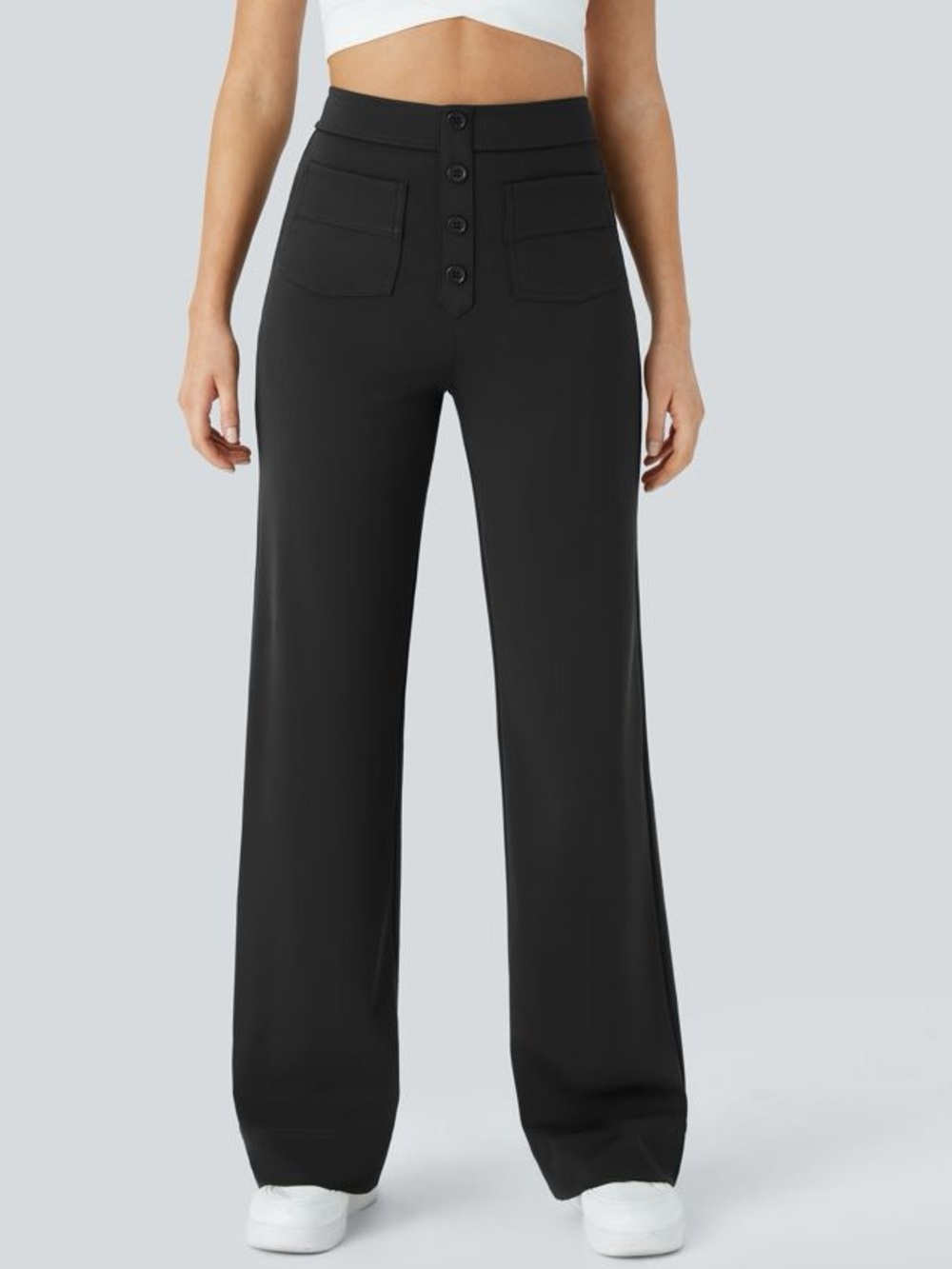 Halara Daystretch Black Pull-on High Waisted Straight Leg Casual Button Pants L